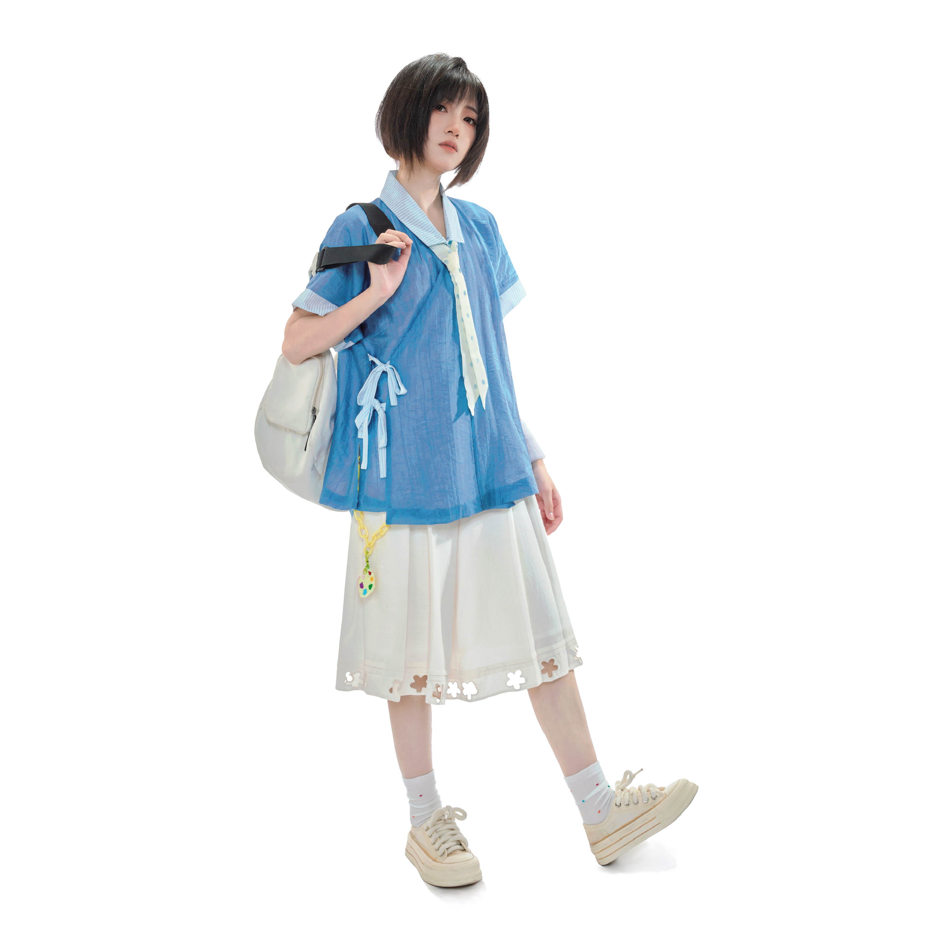 醒春集【昨日来信】明制汉服翻领短袖衫短裤领巾天丝日常学院风夏图片
