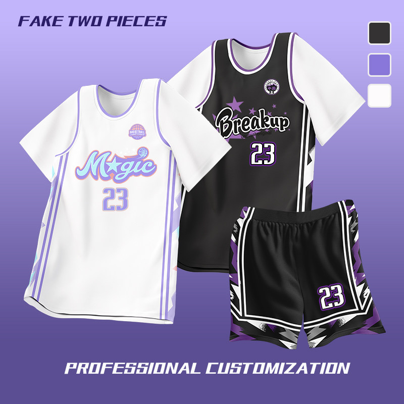篮球服女款套装定制青少年比赛训练服学生球衣假两件短袖班服订购