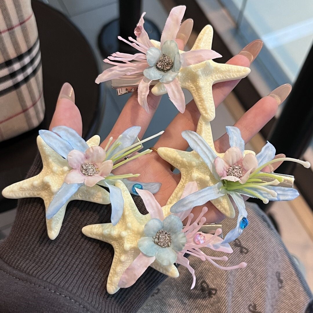 海边度假风发夹头饰海星花朵拍照