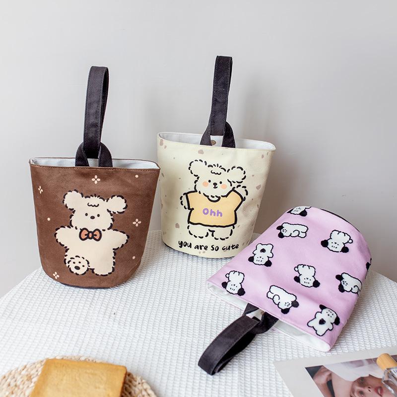 时尚帆布水桶包便携女手拎便当包