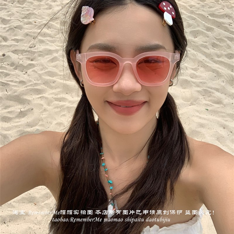 【方圆脸bi入】海边度假遮阳墨镜女时髦方框显脸小辣妹粉色眼镜潮