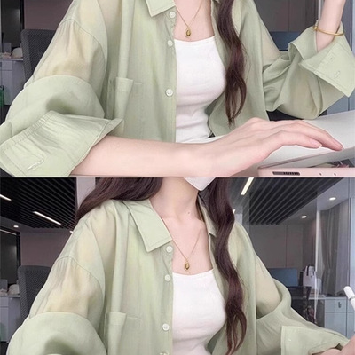 薄荷绿色防晒衬衫女夏季