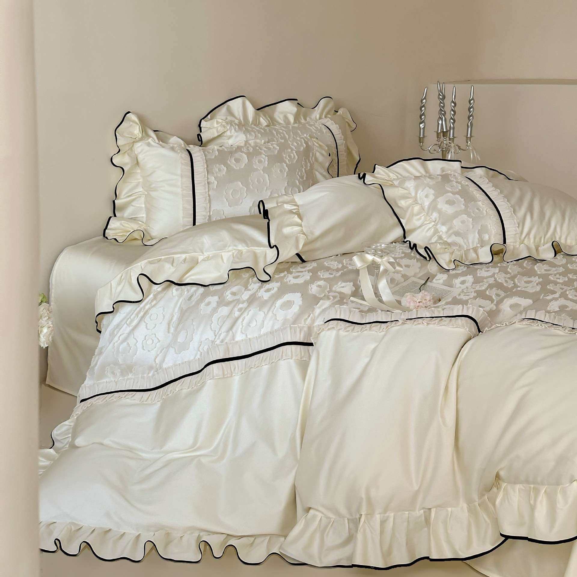 法式少女心100S长绒棉纯棉四件套花朵提花蕾丝被套全棉床上用品,农机/农具/农膜,割灌机/割草机/油锯,淘宝优惠券,粉丝福利购,淘宝优惠卷