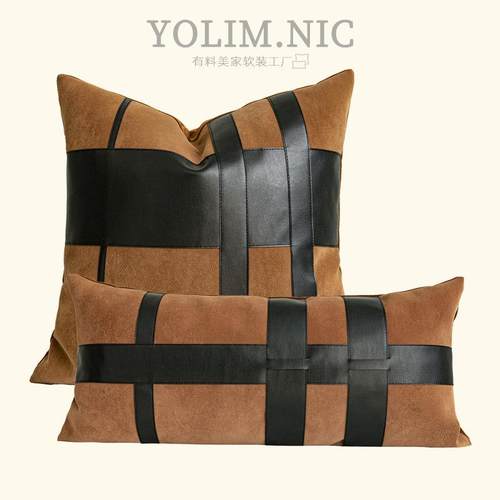 轻奢沙发抱枕高端科技绒长条枕橘黑色靠枕民宿高级酒店样板间靠垫