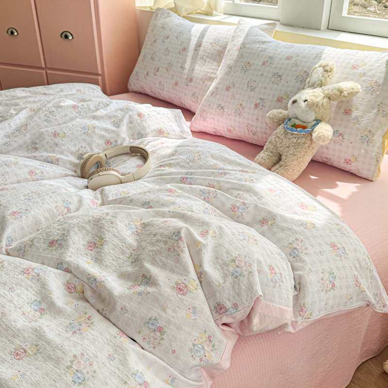 四件套床上用品床单被套云感针织双层纱被罩学生宿舍单人床三件套