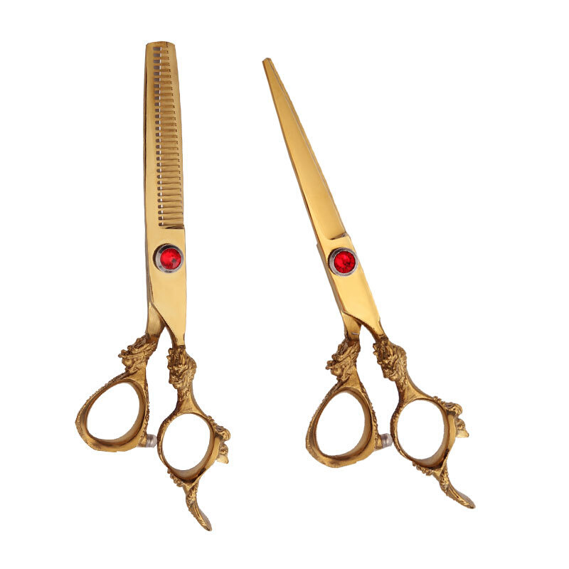 6.0寸 金色大龙 美发柄剪刀 理发剪 平剪 刘海剪 牙剪 打薄 套装