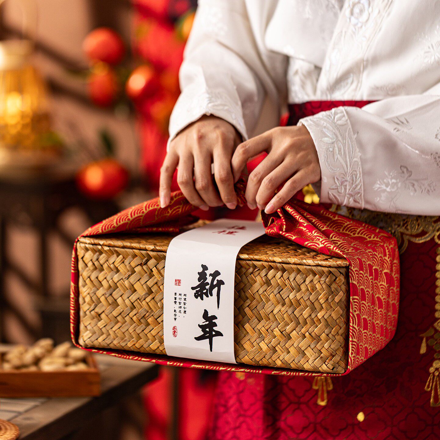 2026新年礼盒包装马年饼乾年货糕点特产过春节通用竹编篮礼品盒空