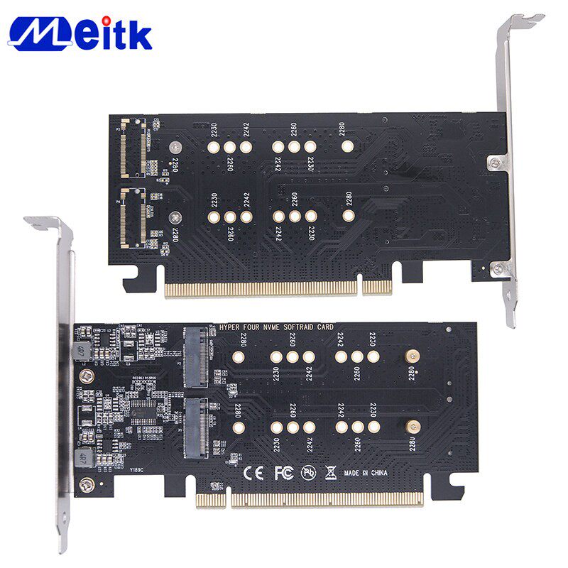 PCI-E3.0 x16拆分转2口4盘NVME扩充卡M.2 SSD磁盘阵列卡VROC板卡