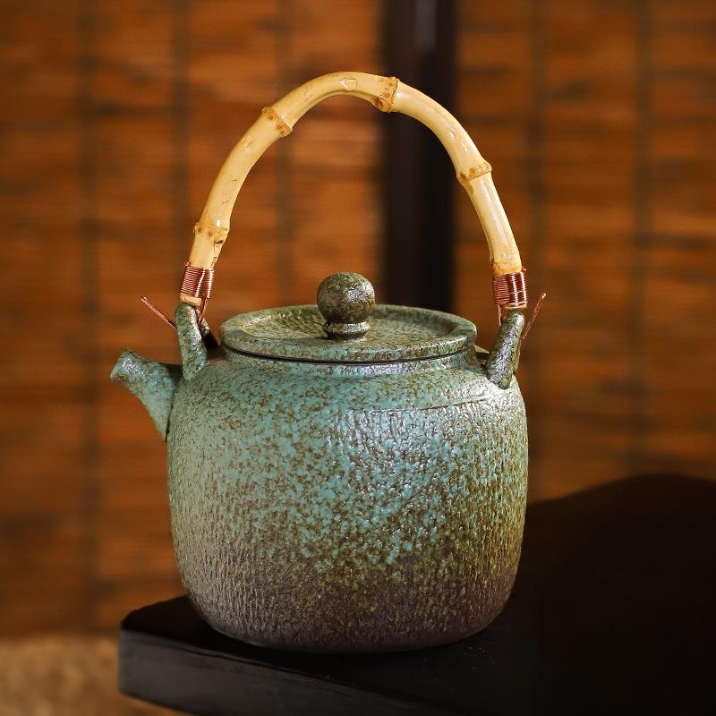 粗陶煮茶水烧水壶900ml大容量提梁壶侧把壶围炉煮茶中式复古家用