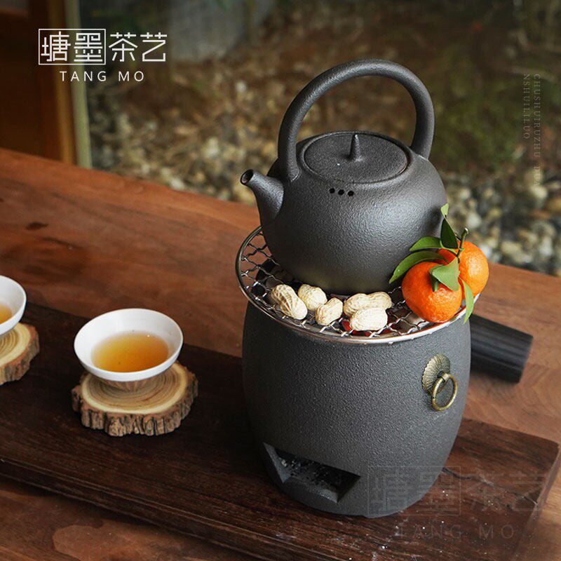 电炭两用炭炉明火提梁壶黑晶炉煮茶壶黑砂泡茶炉电热丝工夫茶具套