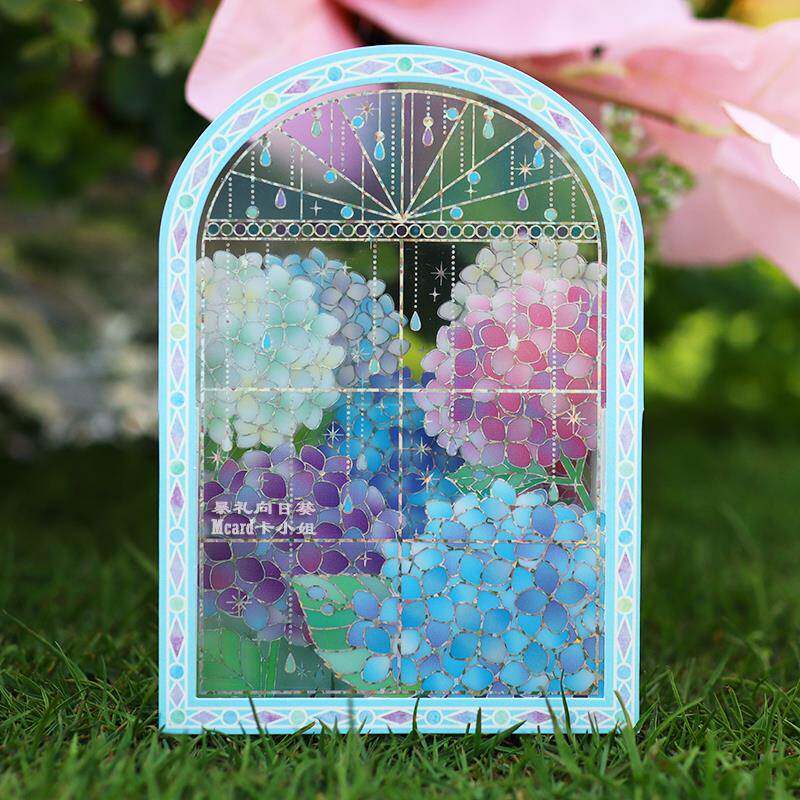 日本夏日新品绣球花房立体贺卡清新摆件生日毕业万用礼物祝福卡片