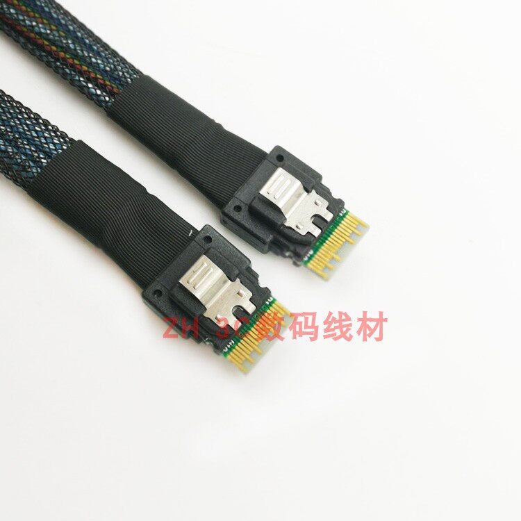 全新Slim SAS4.0 SFF-8654(38P)一对一Mini sas硬碟背板数据线1米