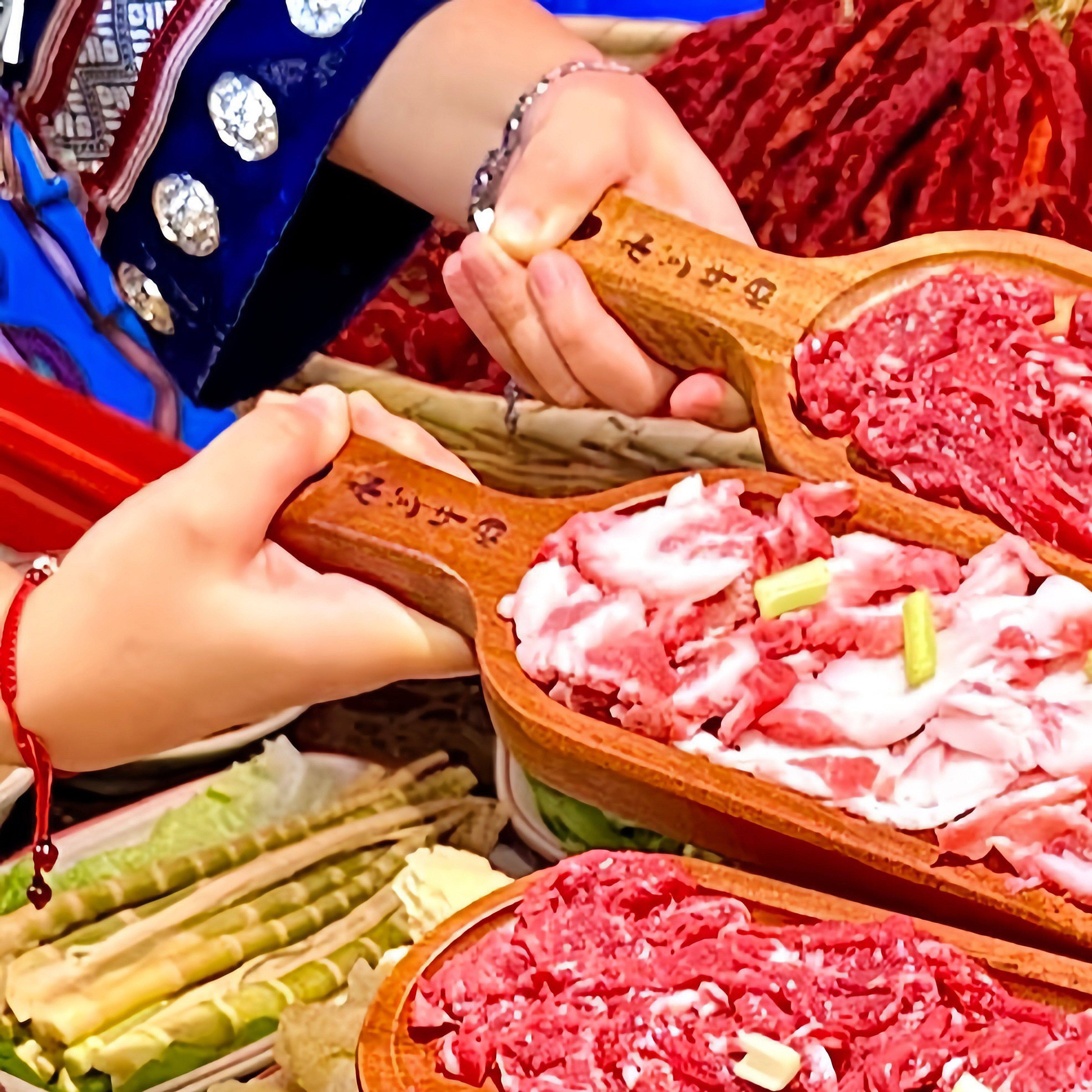 老北京火锅店涮肉盘子木质长方形手切肉盘肥牛羊肉卷盘子餐具商用
