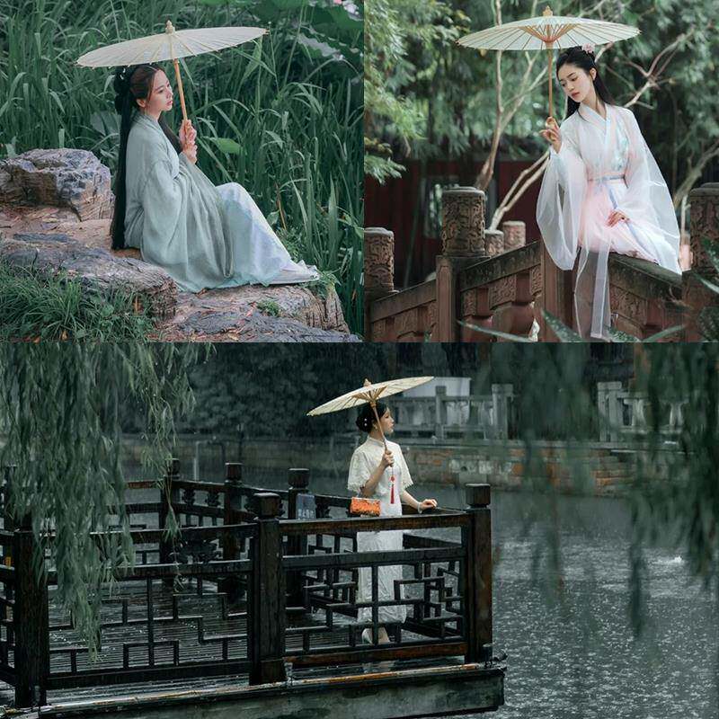 汉服旗袍拍照道具实用防晒雨纯白葫芦油纸伞儿童表演古风走秀装饰