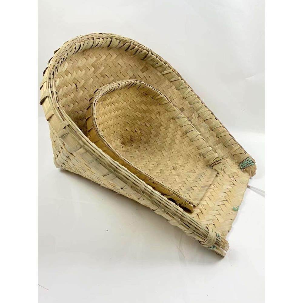 四川竹编装饰竹簸箕精品皮革簸箕储存竹篮竹平簸箕扫地斗铲舞蹈道
