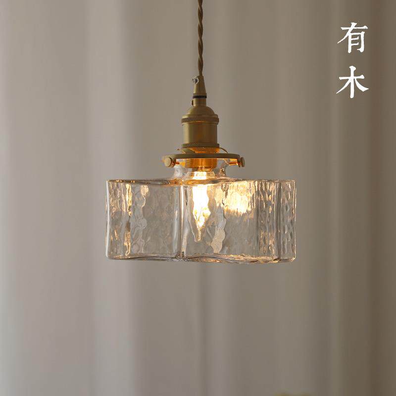 日式锤纹玻璃吊灯侘寂风覆古个性卧室床头灯饭厅小吊灯中古带开关