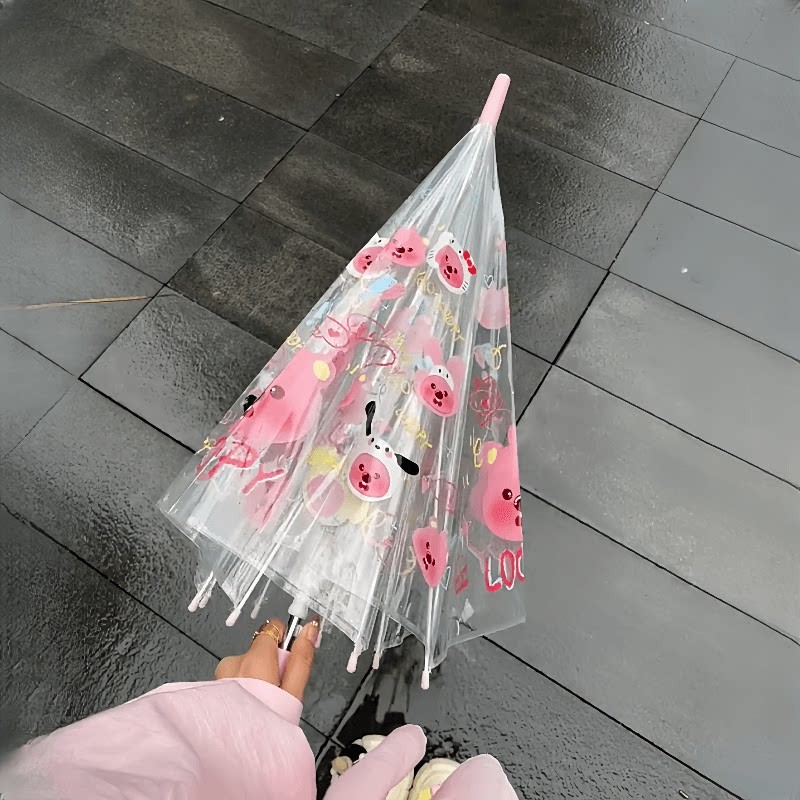 海狸露比loopy透明雨伞三折伞全自动网红直柄伞可爱摺叠儿童成人