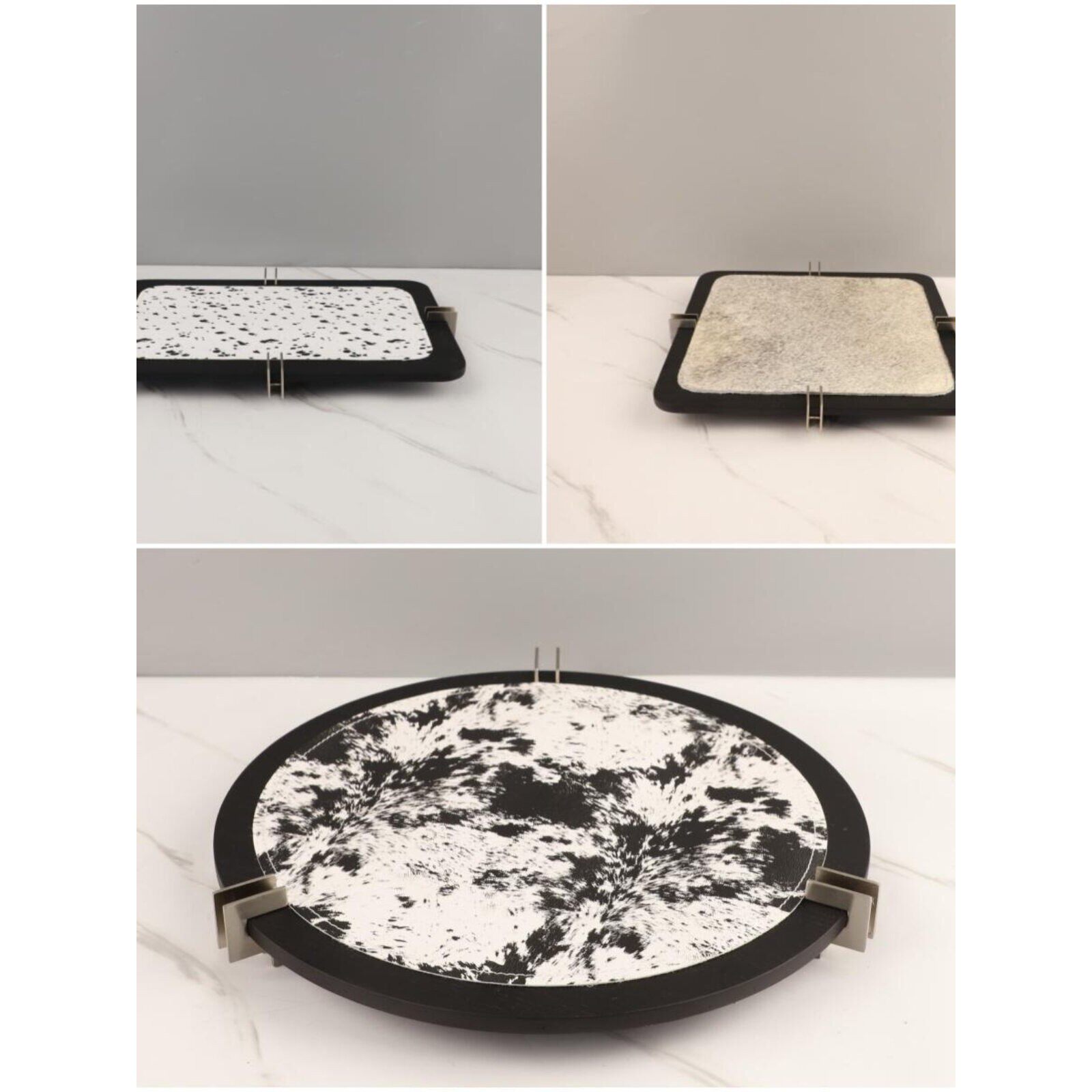 欧式轻奢高端木质皮革马毛香薰装饰托盘卧室衣帽间化妆台家居饰品