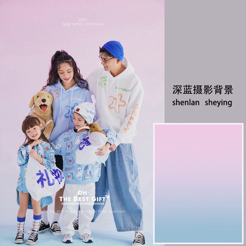 时装商业广告服装拍摄蓝粉色渐层婚纱照相馆摄影数码喷绘背景布