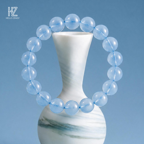 HELLO ZINGY收藏级天然海蓝宝高蓝高透净体手串女手饰魔鬼蓝