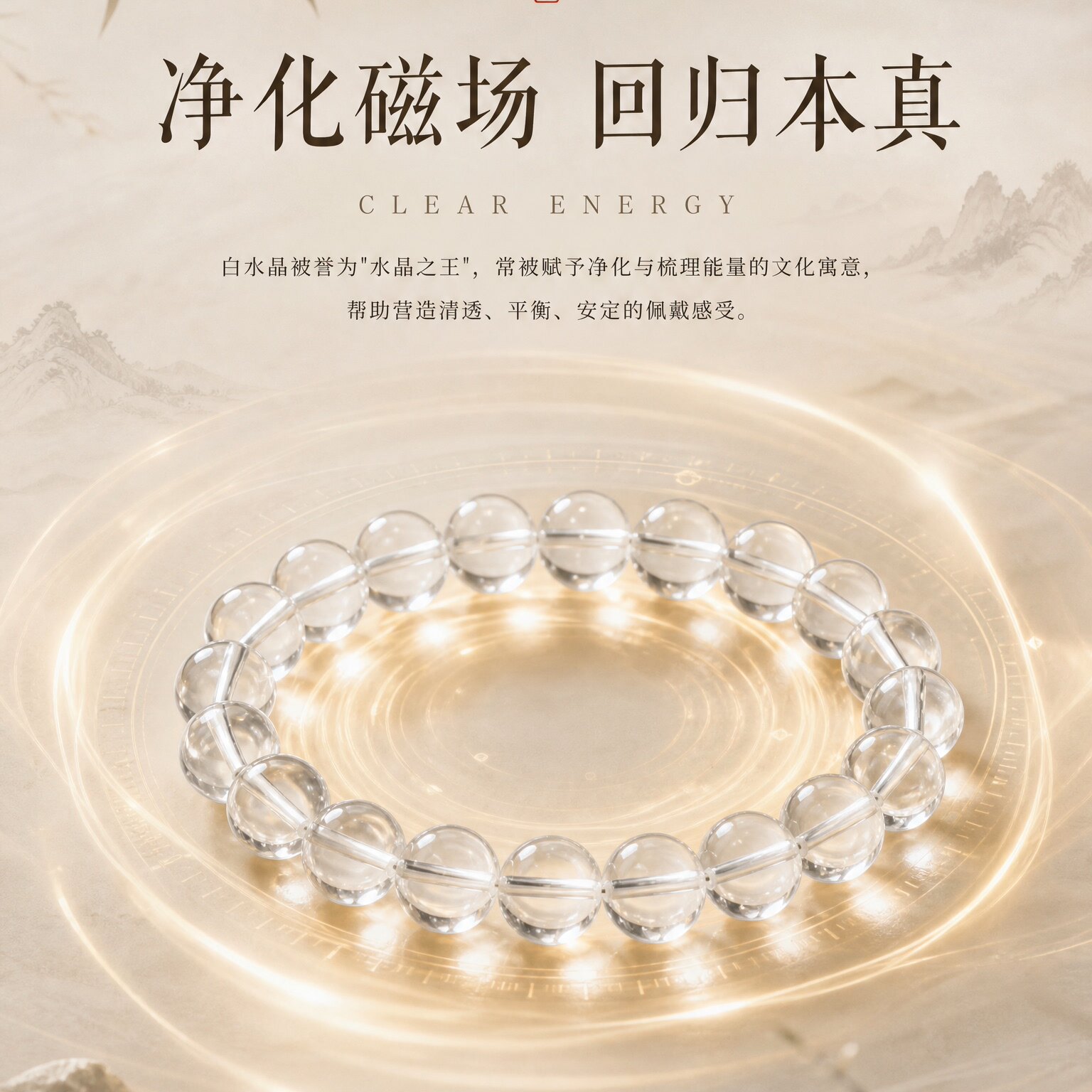 天然白水晶手链全净体收藏级巴西白水晶手链女原矿水晶超净体