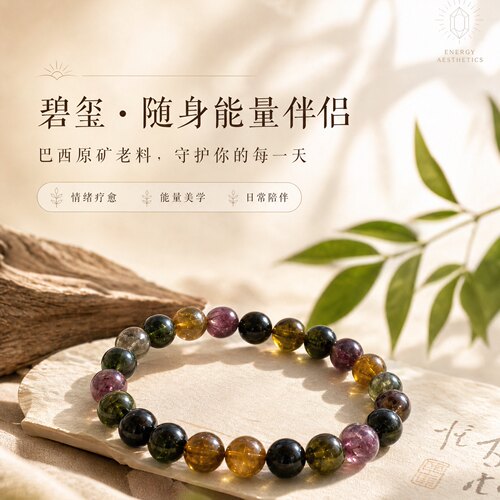 HELLO ZINGY天然碧玺圆珠串珠精致百搭手串手链
