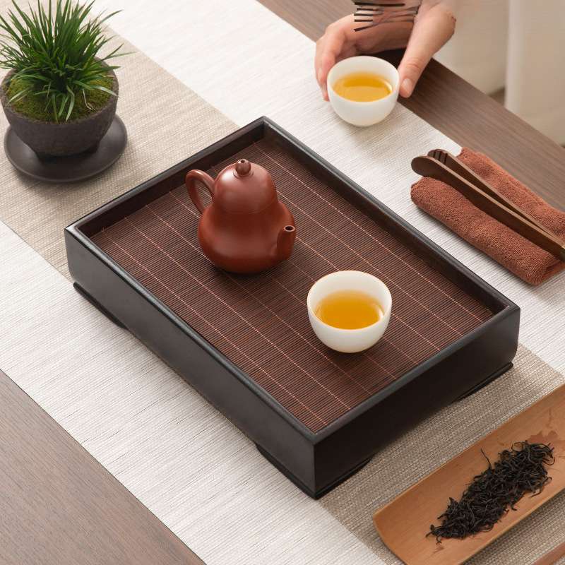 竹茶盘小型沥水储水干泡台竹编竹制竹席小茶台长方形茶具托盘户外
