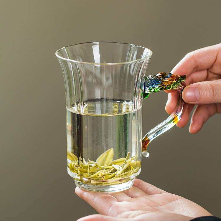 龙年高硼硅耐热玻璃茶具 玻璃绿茶杯 龙把高颜值透明泡茶杯