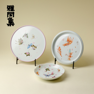 雅同集手绘壶承粉彩蝶恋花干泡盘茶壶托盘景德镇全手工釉下彩茶台