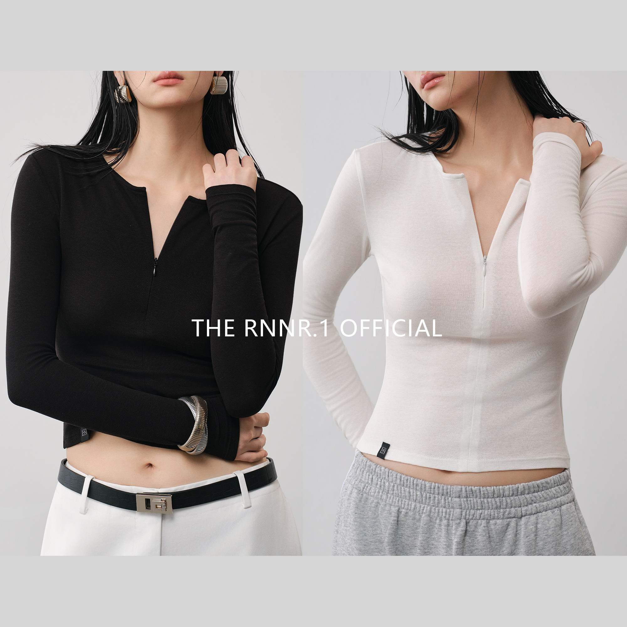 THE RNNR.1升级版！欧美 醋酸桑蚕丝 修身百搭 黑白 拉链长袖上衣