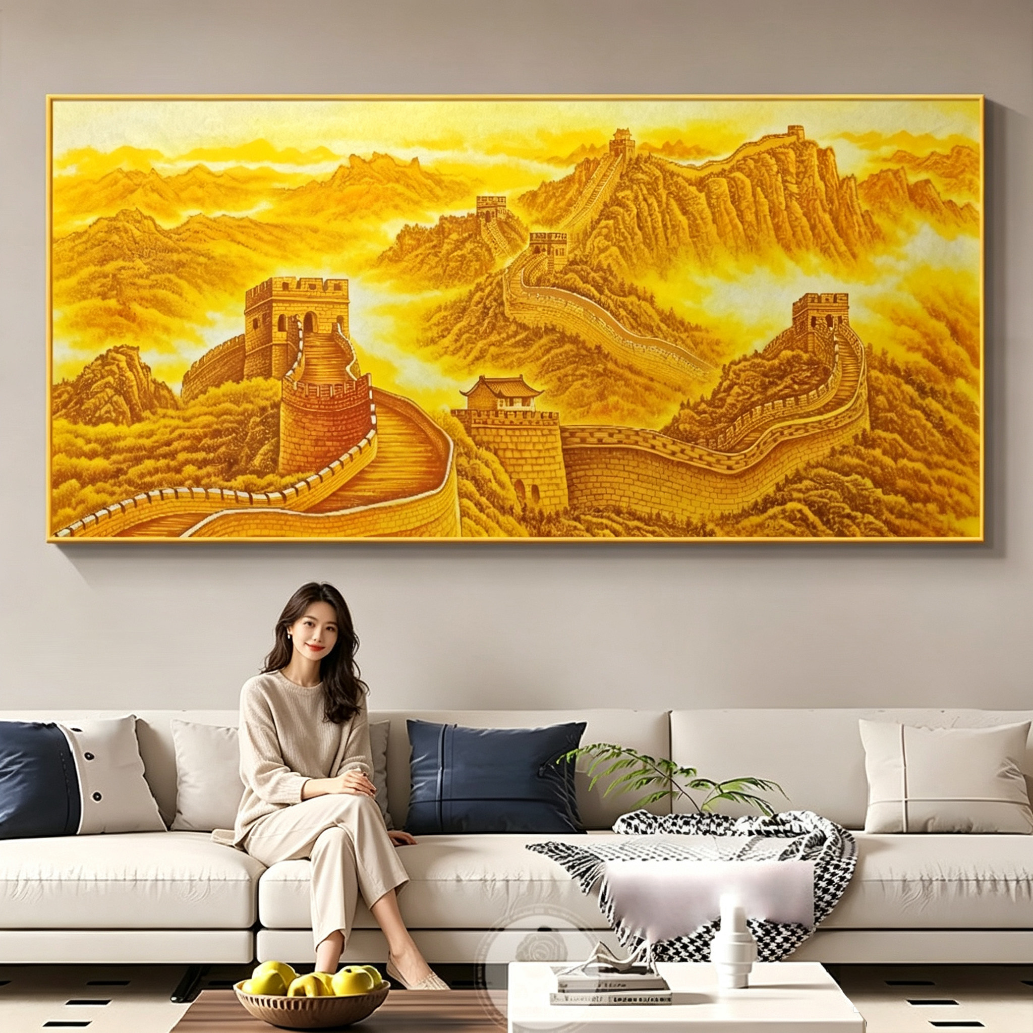 山水国画万里长城背靠金山装饰画