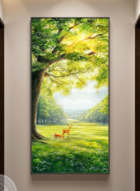 简约感现代装饰画尽头高级森林入户门壁画挂画走廊风景画大树玄关