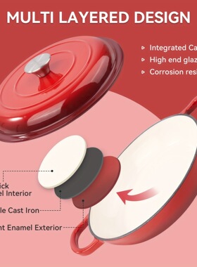 3 Quart EnameLED Shallow Cast Iron Dutch Oven With Lid,