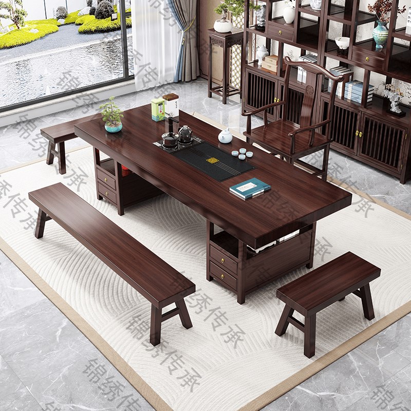 茶几客厅家用新中式实木大板茶桌一整套办公室泡茶一体小桌子茶台