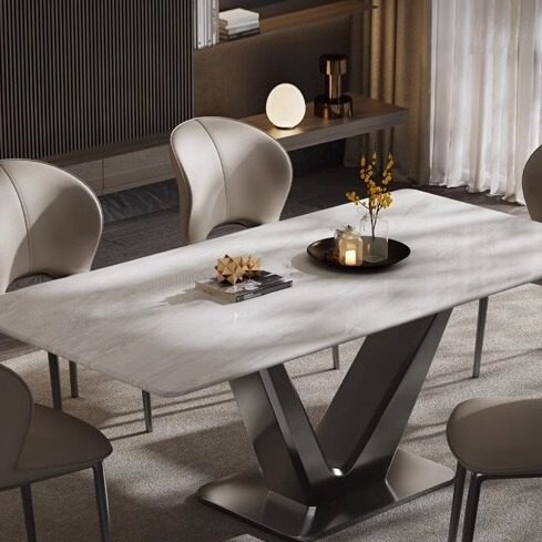 北欧天然大理石圆餐桌餐椅家用奢石彩晶石长方形餐桌天然奢石餐桌