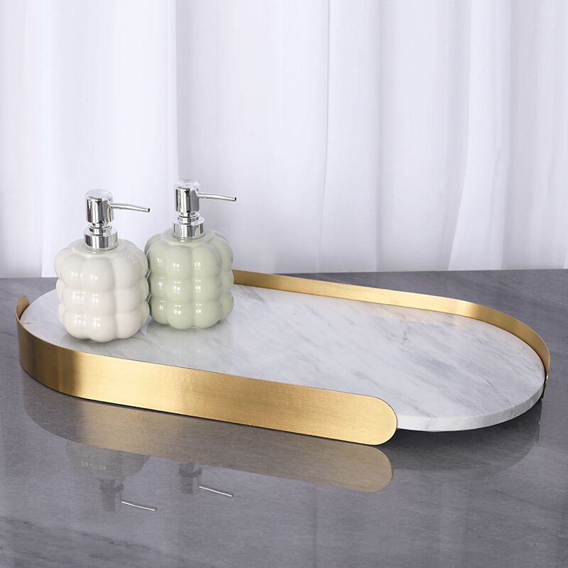 大理石托盘摆件轻奢客厅茶几样板间卫生间洗手台家居软装饰品精致