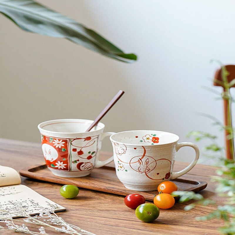 BLOOM/美浓烧/花凛/赤绘花兔纹马克杯对杯套装