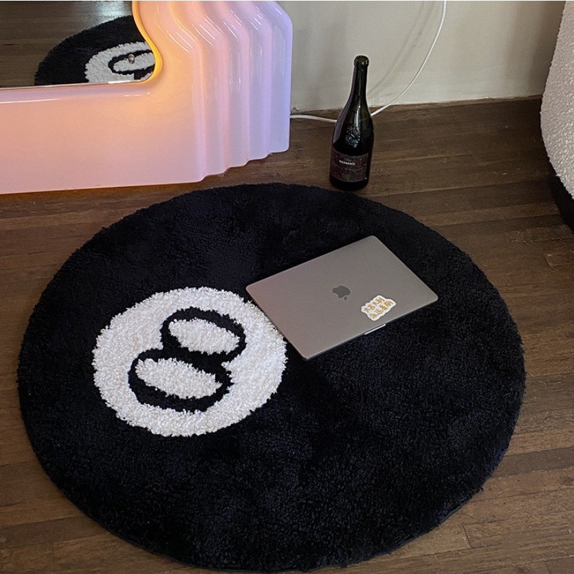 简约黑色8号植绒地毯客厅沙发茶几地垫书房卧室床边耐脏防滑垫子