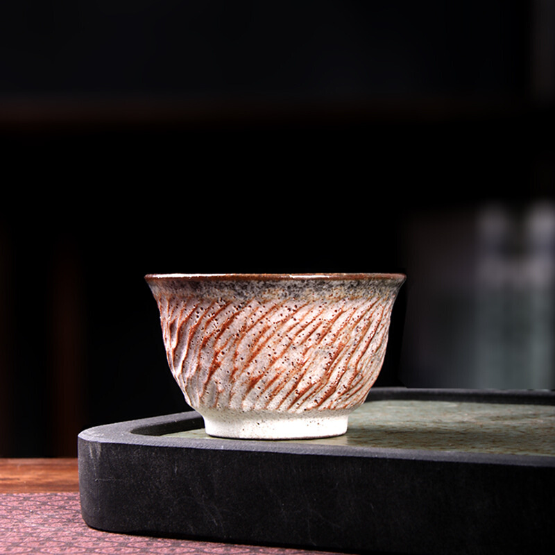 手作中式志野烧跳刀斗笠主人杯李辉熠陶瓷罗汉茶杯复古粗陶品茗杯