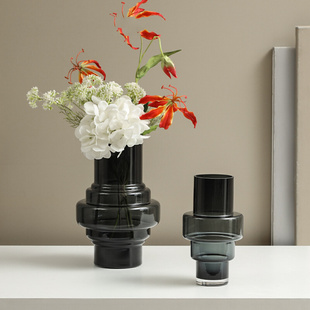 大秀家居 创意黑色透明水培玻璃花瓶摆件 家居简约客厅桌面花器