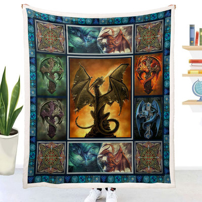 厂家直供3D印花法兰绒毯折边毛毯加厚双层毯空调毯数码打印恐龙款