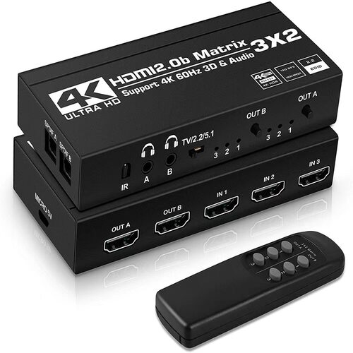 HDMI2.0 Matrix矩阵3X2带双音频 HDMI矩阵3进2出4K/60HZ HDCP2.2