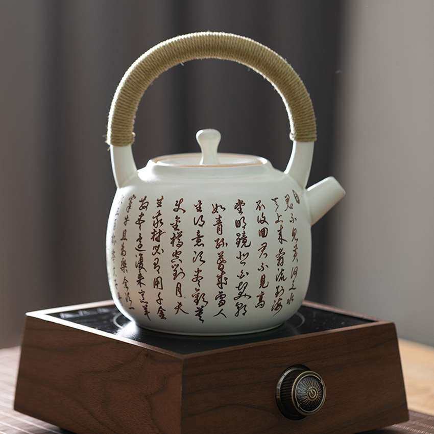 将进酒手工雕刻书法陶壶纯手刻字提梁壶大号煮茶壶家用煮茶器单壶