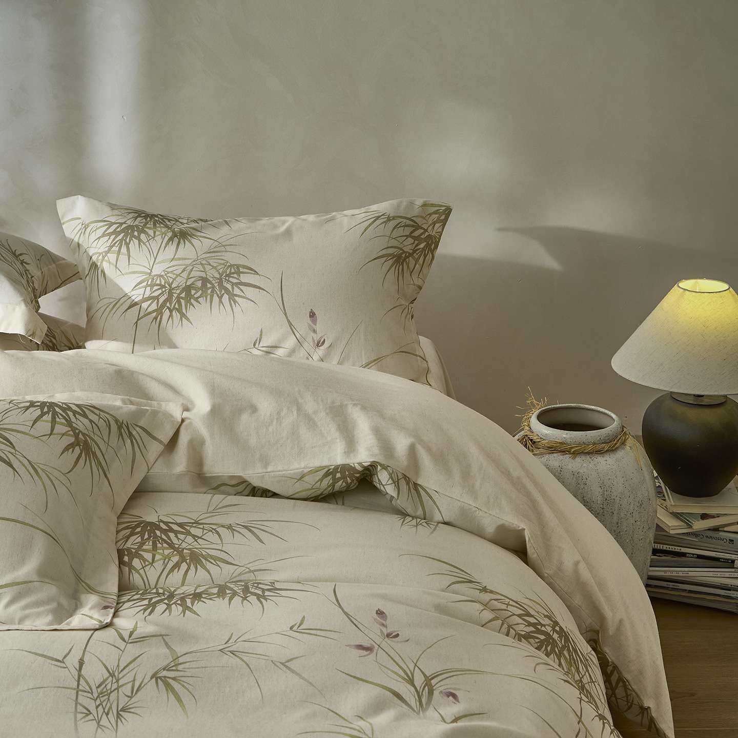 新中式印花棉麻床上四件套1.8m国风纯棉床单被套床品四季通用