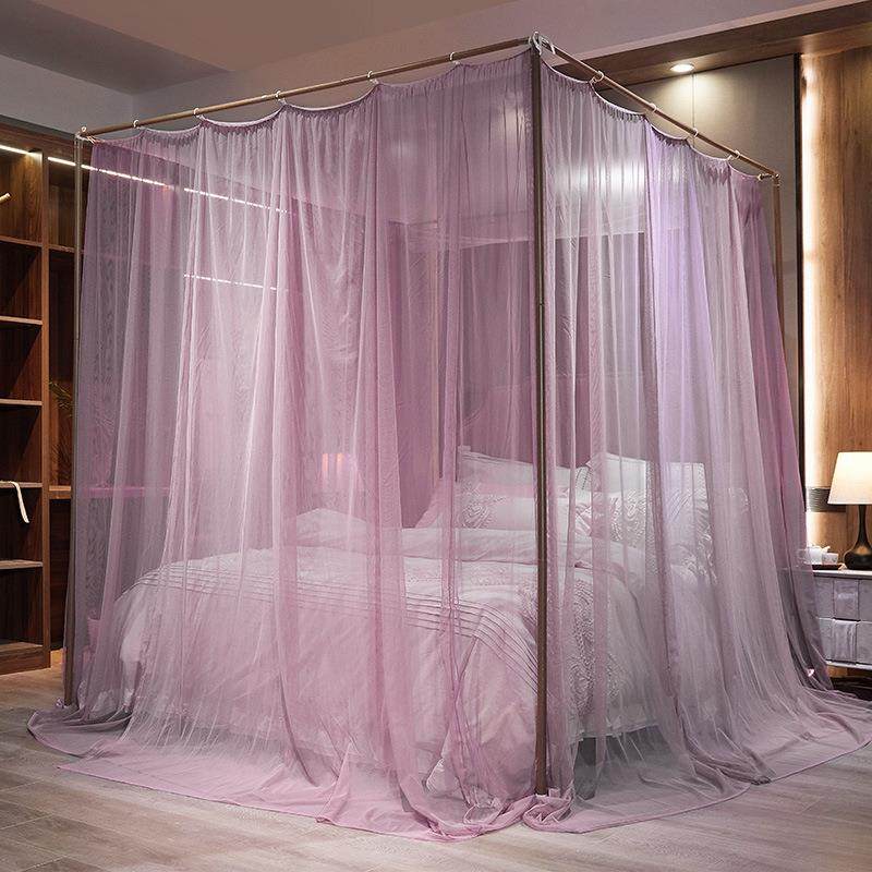 A6L三开门落地式宫廷蚊帐1.8m床家用简约纯色老式床上挂钩式1.5米