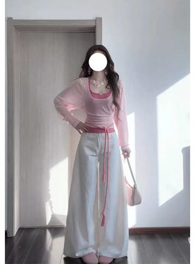 2026春季新款女韩系穿搭薄款上衣内搭挂脖吊带高腰显瘦阔腿长裤