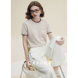 Daphne达芙妮棉麻混纺圆领短袖针织衫女2026夏宽松T恤上衣学院风