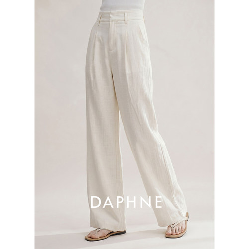 Daphne达芙妮韩系亚麻通勤米白高腰垂感阔腿裤女夏显瘦直筒休闲裤