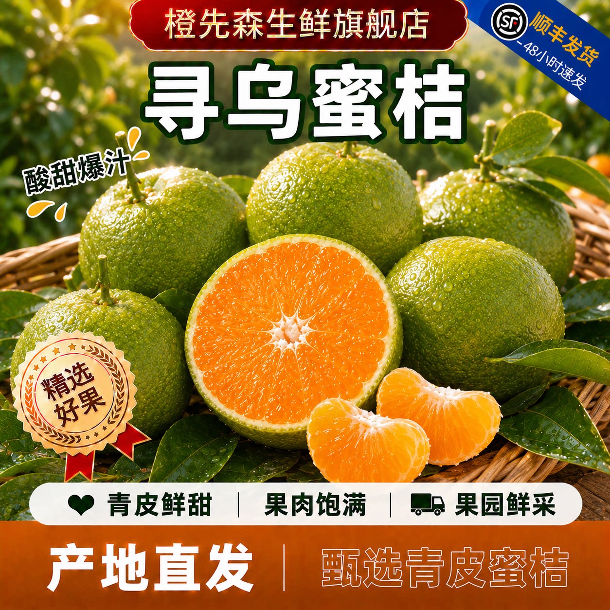 橙先森正宗赣南寻乌蜜桔柑橘新鲜水果应季皮薄多汁青皮酸甜桔子