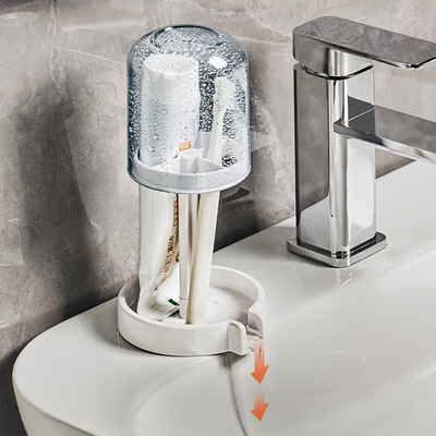 台式牙刷座带防尘盖牙刷杯架可沥水导流置物杯架家用多功能牙具座
